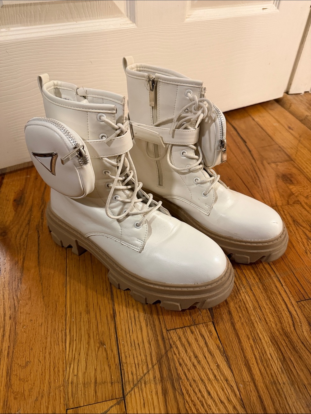 Women's White Combat Boots with Removable Pouch
